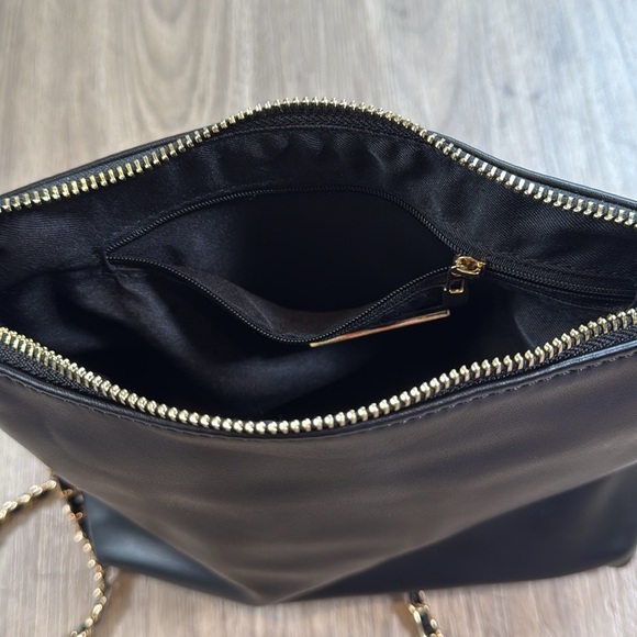 Miztique Black and Gold Crossbody Bag with Flap-Over Design Chanel Like Strap - Picture 8 of 9